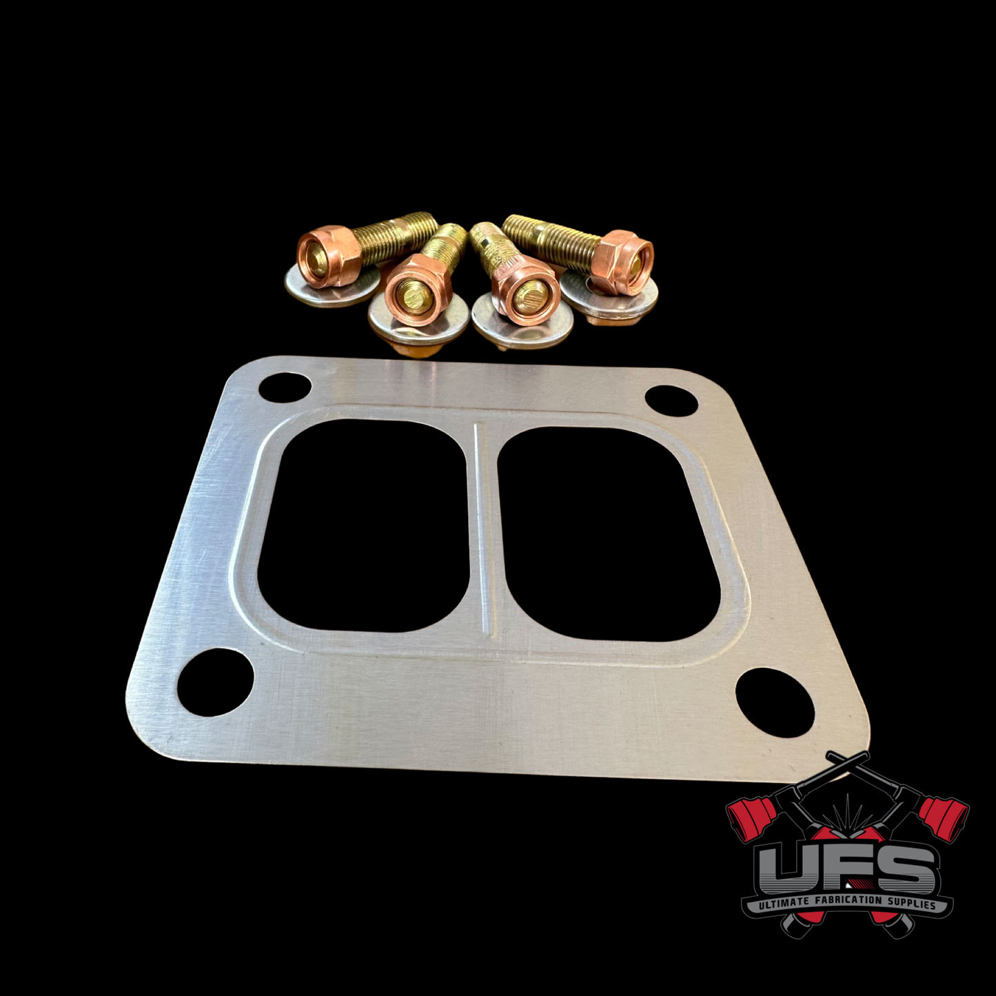 Stainless steel turbo inlet gasket and steel fasteners for t3 turbo