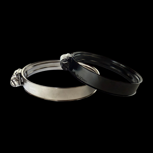 Constant tension hose clamps in stainless and black finishes